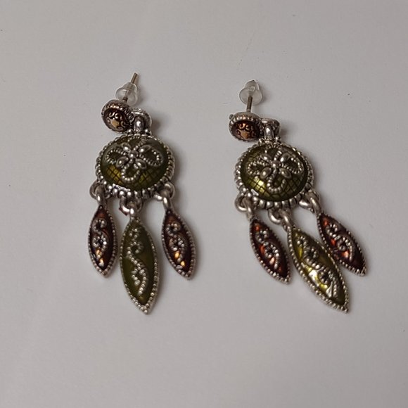 Green And Orange Dangle Earrings - Picture 1 of 9